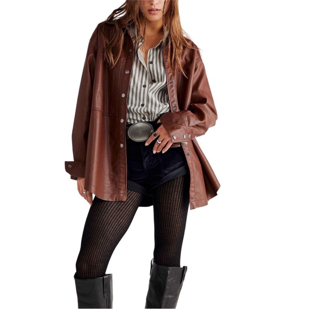 We The Free Easy Rider Chestnut Faux  Leather Jacket